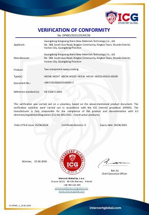 Certificate of Conformity – Two-Component Epoxy Coating